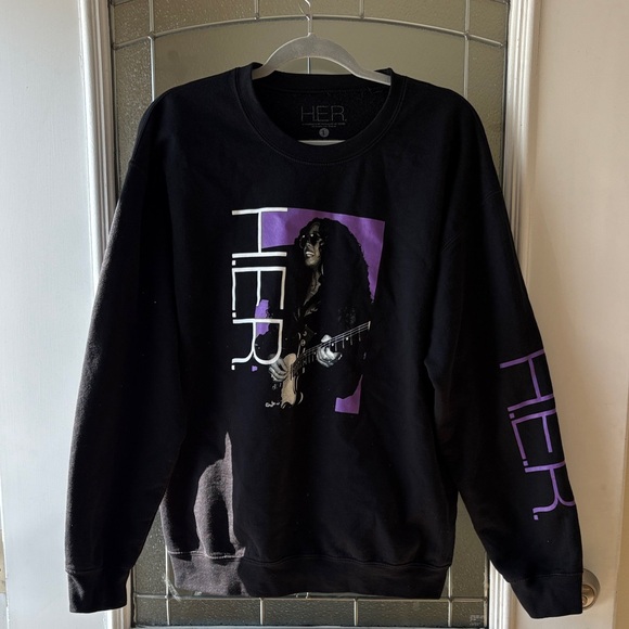 H. E. R. Tops - Black Sweatshirt with Purple Graphic